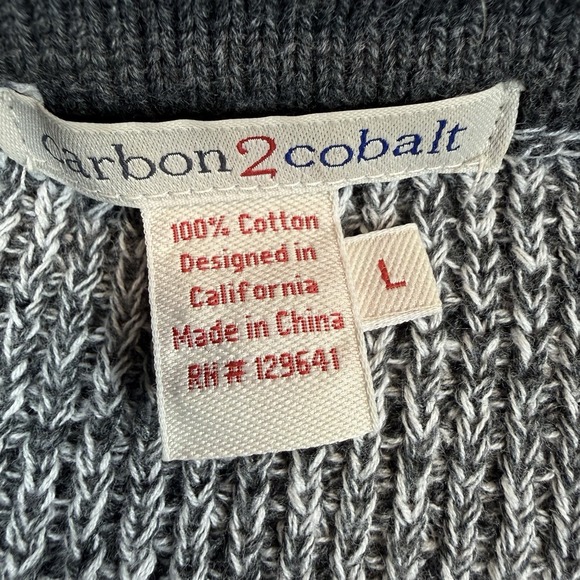 Carbon 2 Cobalt Mens Large Knit Henley Sweater Gray Cotton Casual Pullover - Picture 6 of 10